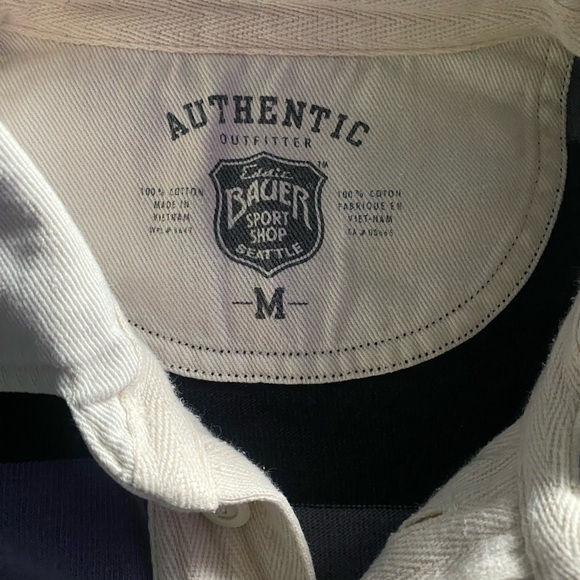 Eddie Bauer Authentic Outfitters Rugby Shirt Men’s M Blue Striped Cotton - Picture 1 of 6